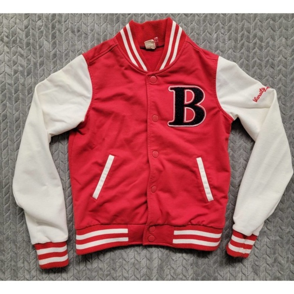 Women's Love Tree Jacket Varsity Jacket Size Small Red White Cotton Blend